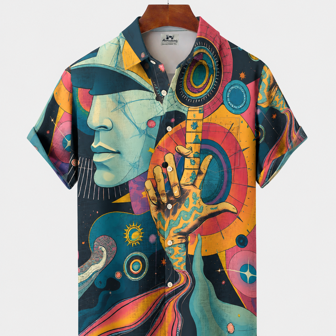 Alohadaddy® Men's Short-Sleeve Button-Down Shirt with Pocket Artistic Portrait