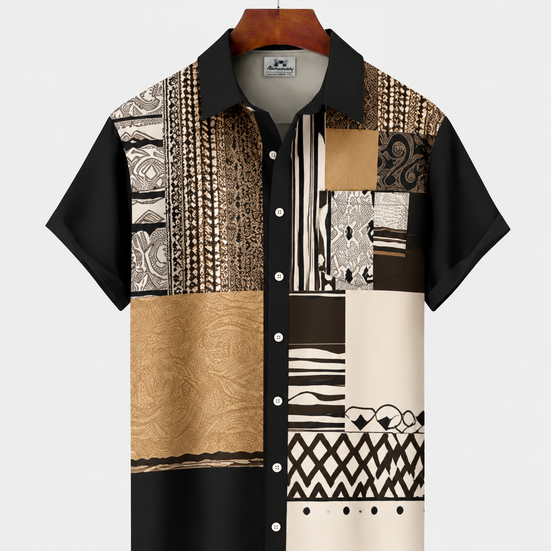 Alohadaddy® Men's Short-Sleeve Button-Down Shirt with Pocket Basic Geometric Print
