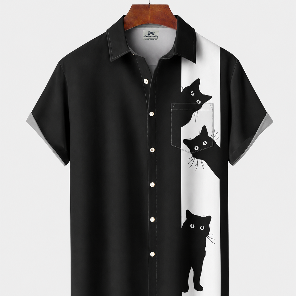 Alohadaddy® Men's Short-Sleeve Button-Down Shirt with Pocket Cat Print