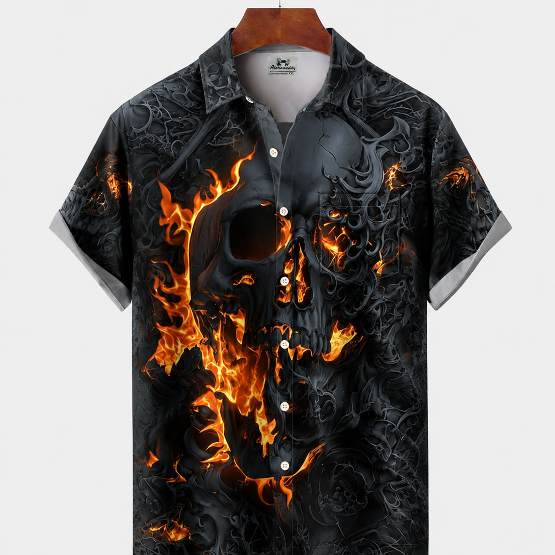 Alohadaddy® Men's Short-Sleeve Button-Down Shirt with Pocket Skull Print