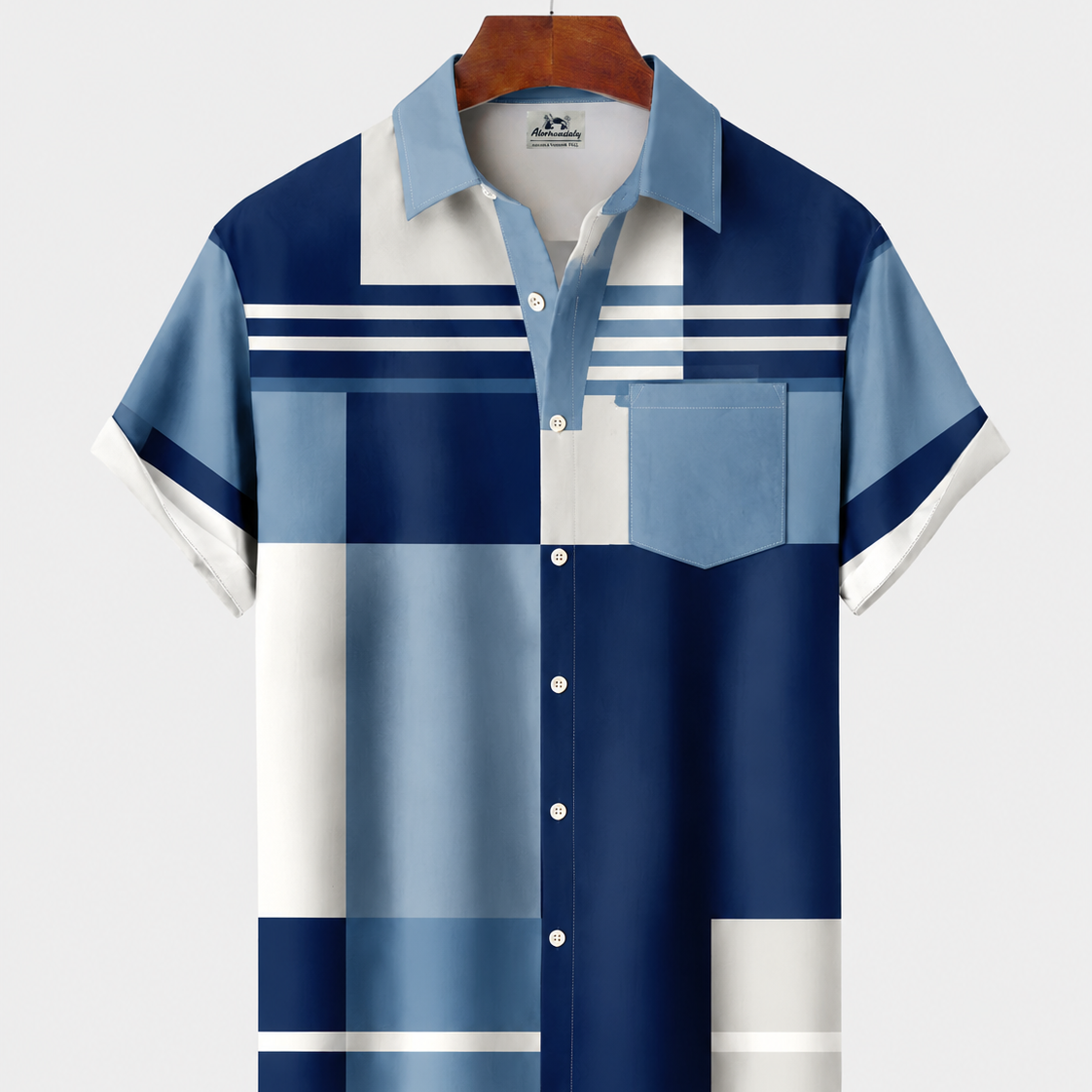 Alohadaddy® Men's Short-Sleeve Button-Down Shirt with Pocket Geometric Print