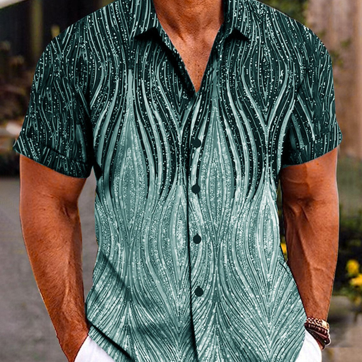 Alohadaddy 50's Retro Medieval Geometric Men's Camp Shirt Quick-drying Stretch Dark Gray Gradient Art Shirt Big Tall