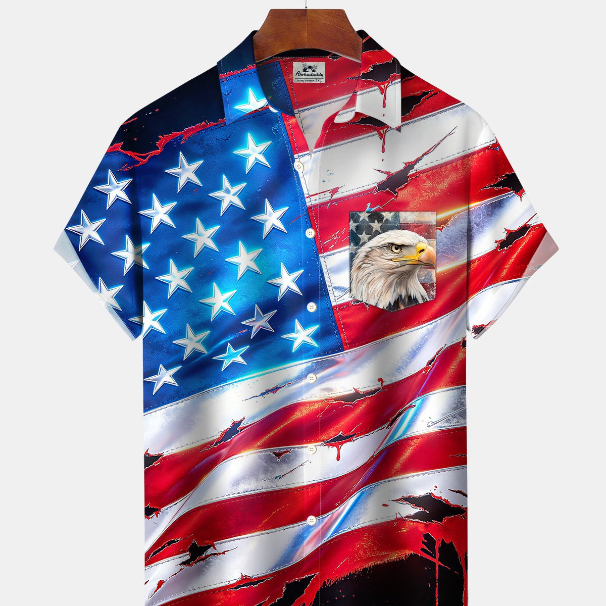 Alohadaddy® Men's Short-Sleeved Shirt With Independence Day Flag And Eagle Design