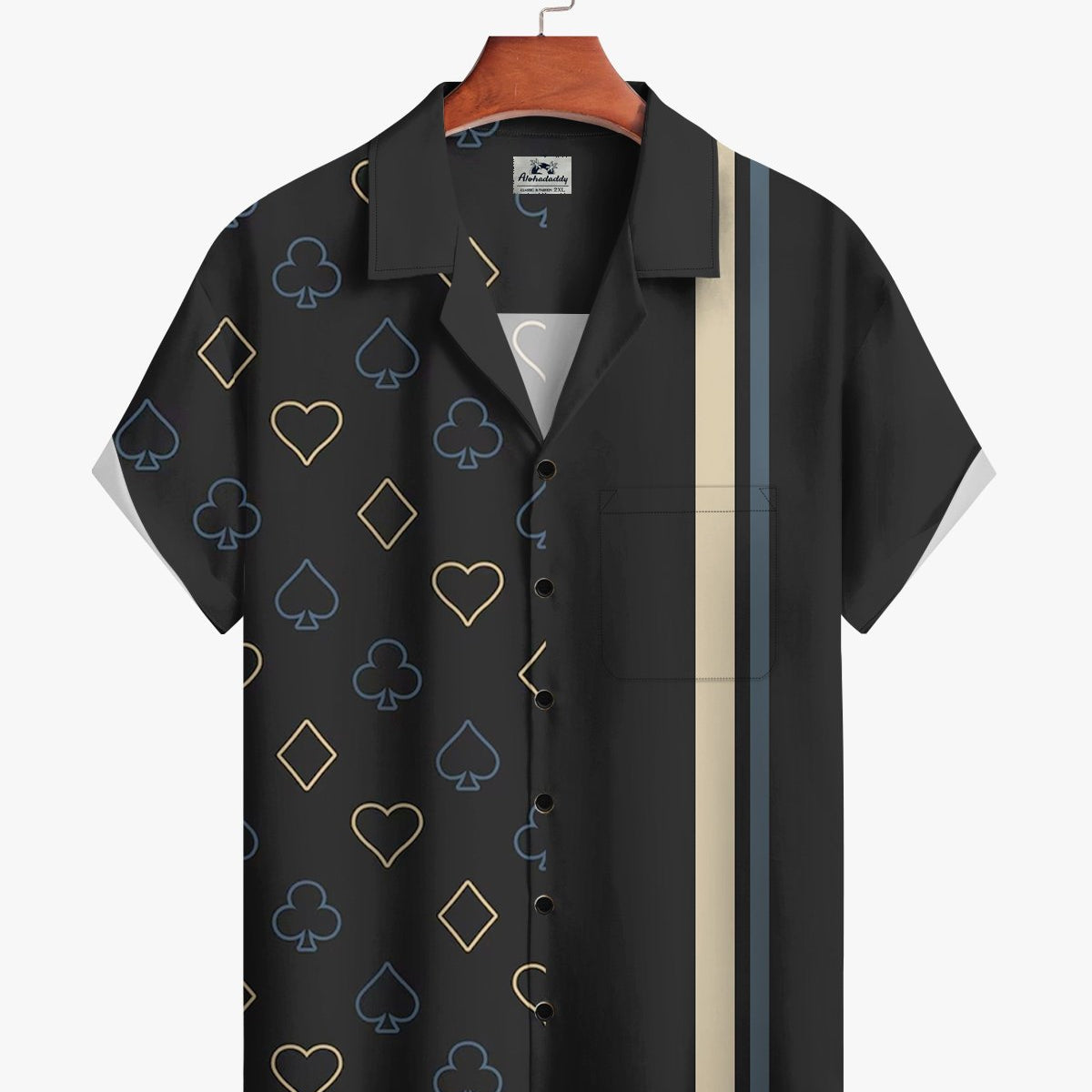 Alohadaddy® Casual Striped Playing Card Pattern Men's Short-Sleeved Shirt