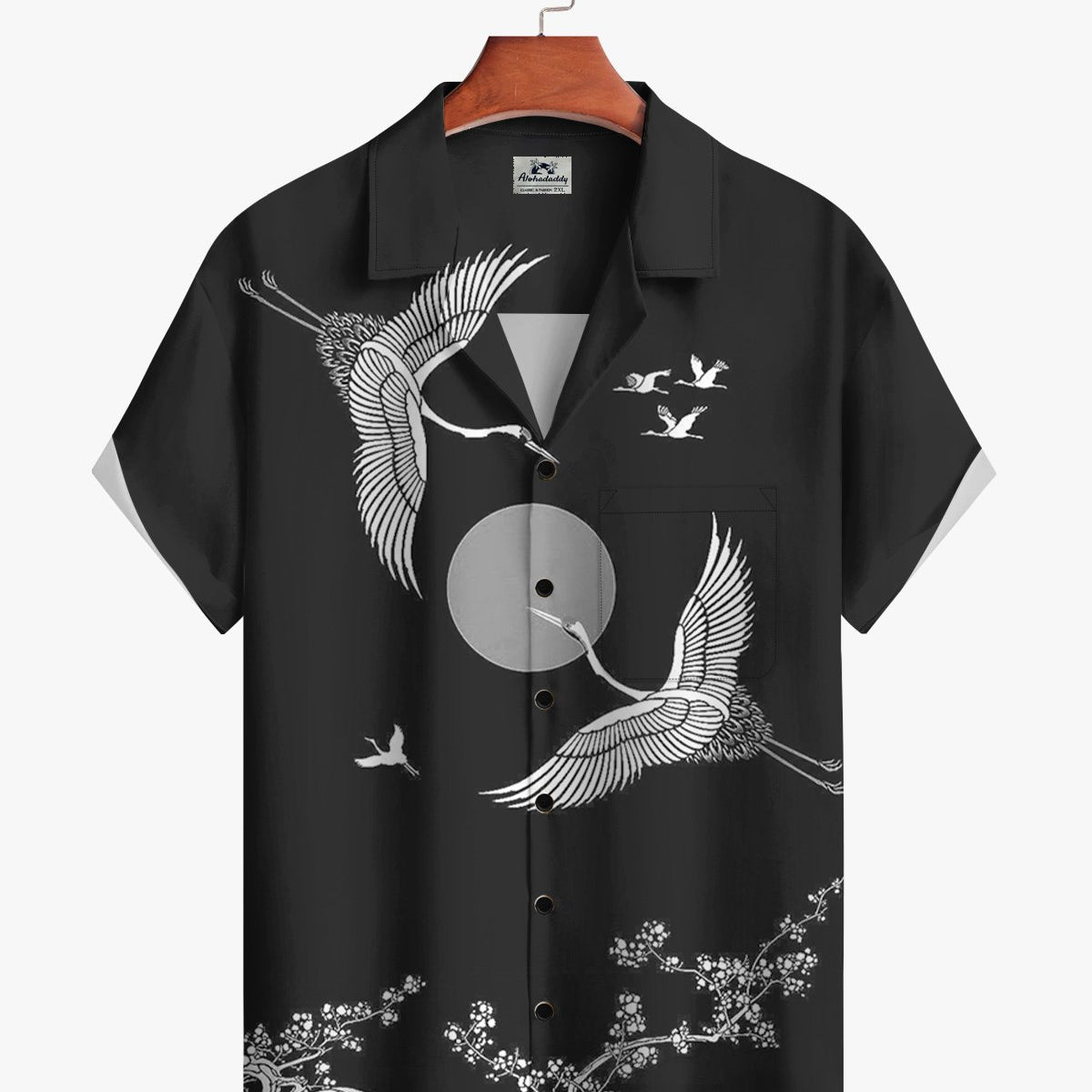 Alohadaddy® Casual Chinese Painting Style Crane And Plum Blossom Men's Short-Sleeved Shirt