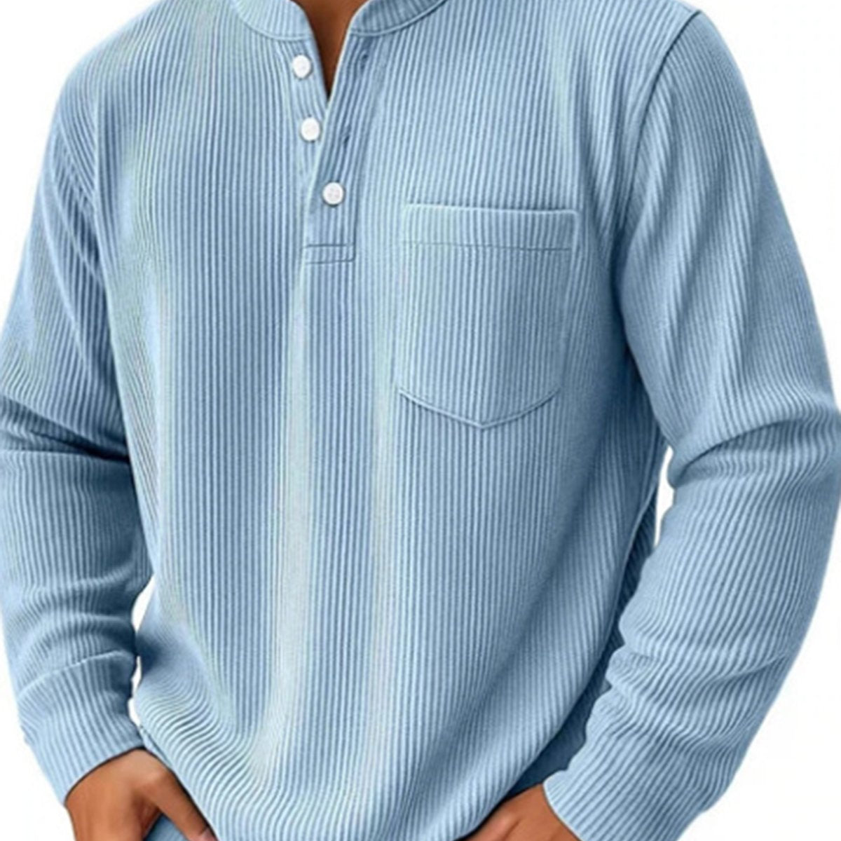 Alohadaddy® Half Zipper Men's Spring and Autumn 3D Digital Solid Color Printed Three-Button Imitation Cotton Long Sleeve Top
