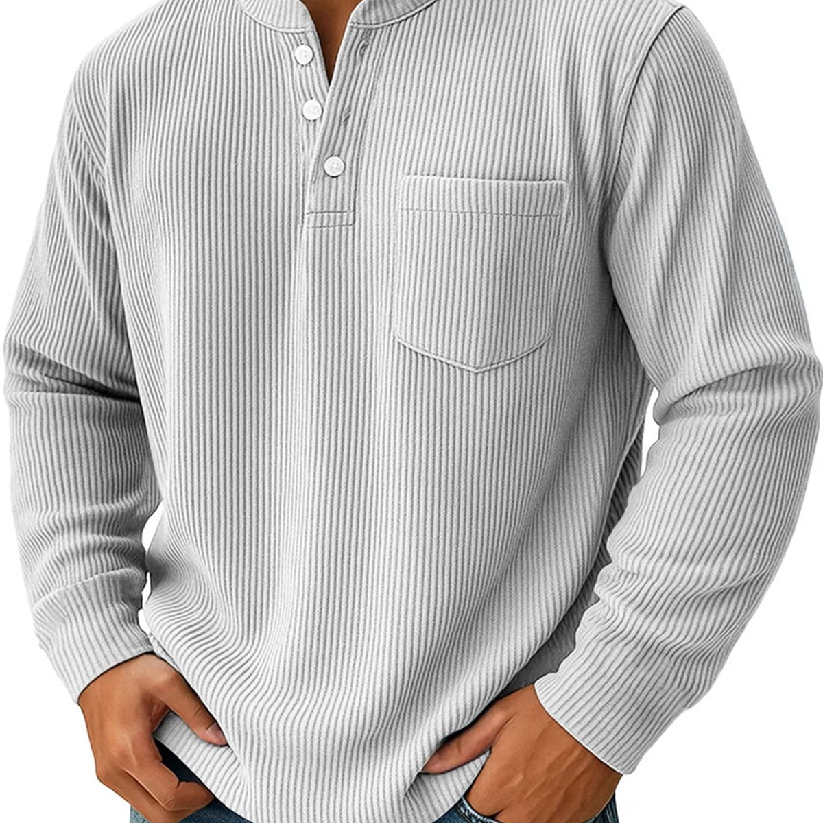 Alohadaddy® Half Zipper Men's Spring and Autumn 3D Digital Solid Color Printed Three-Button Imitation Cotton Long Sleeve Top