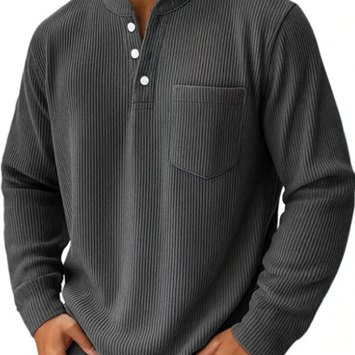 Alohadaddy® Half Zipper Men's Spring and Autumn 3D Digital Solid Color Printed Three-Button Imitation Cotton Long Sleeve Top