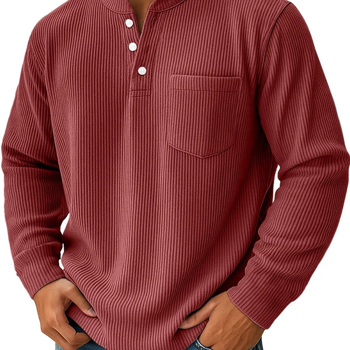 Alohadaddy® Half Zipper Men's Spring and Autumn 3D Digital Solid Color Printed Three-Button Imitation Cotton Long Sleeve Top