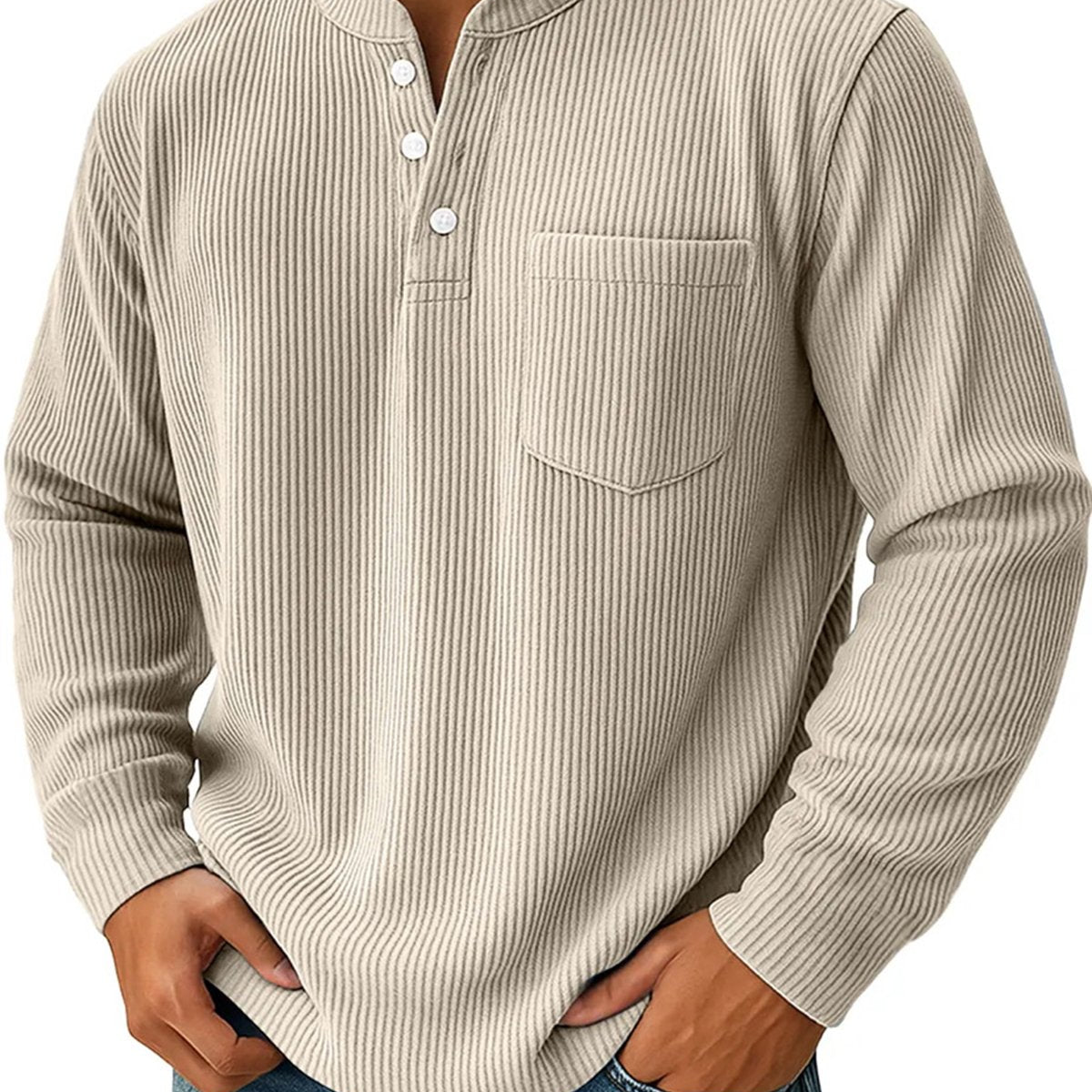 Alohadaddy® Half Zipper Men's Spring and Autumn 3D Digital Solid Color Printed Three-Button Imitation Cotton Long Sleeve Top