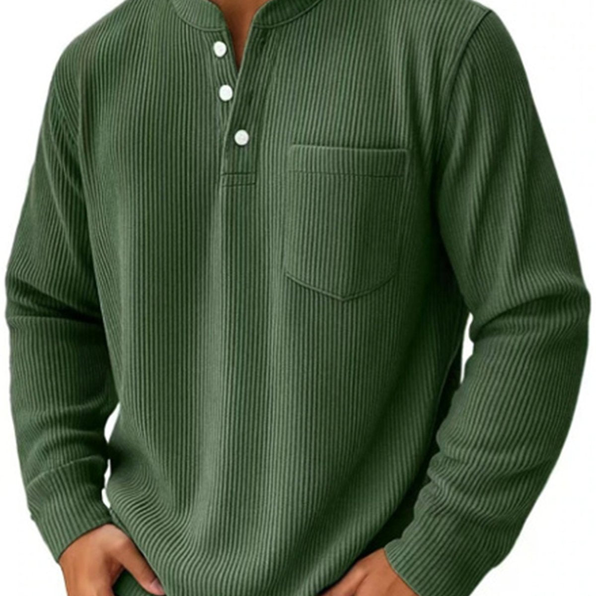 Alohadaddy® Half Zipper Men's Spring and Autumn 3D Digital Solid Color Printed Three-Button Imitation Cotton Long Sleeve Top