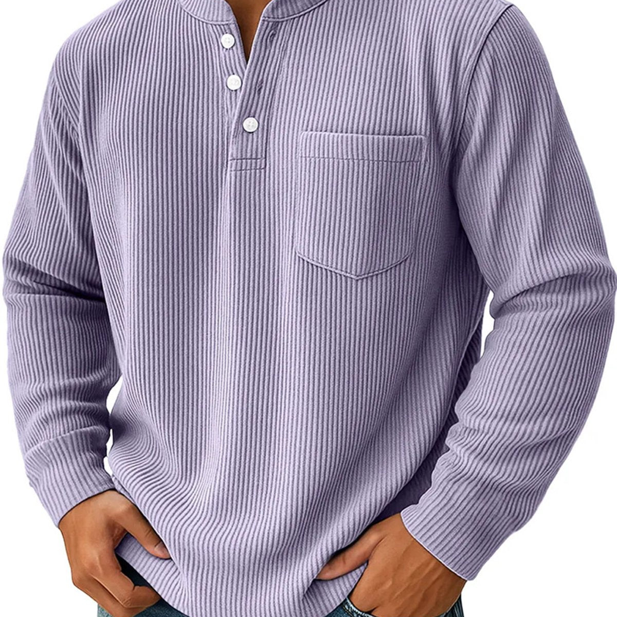 Alohadaddy® Half Zipper Men's Spring and Autumn 3D Digital Solid Color Printed Three-Button Imitation Cotton Long Sleeve Top