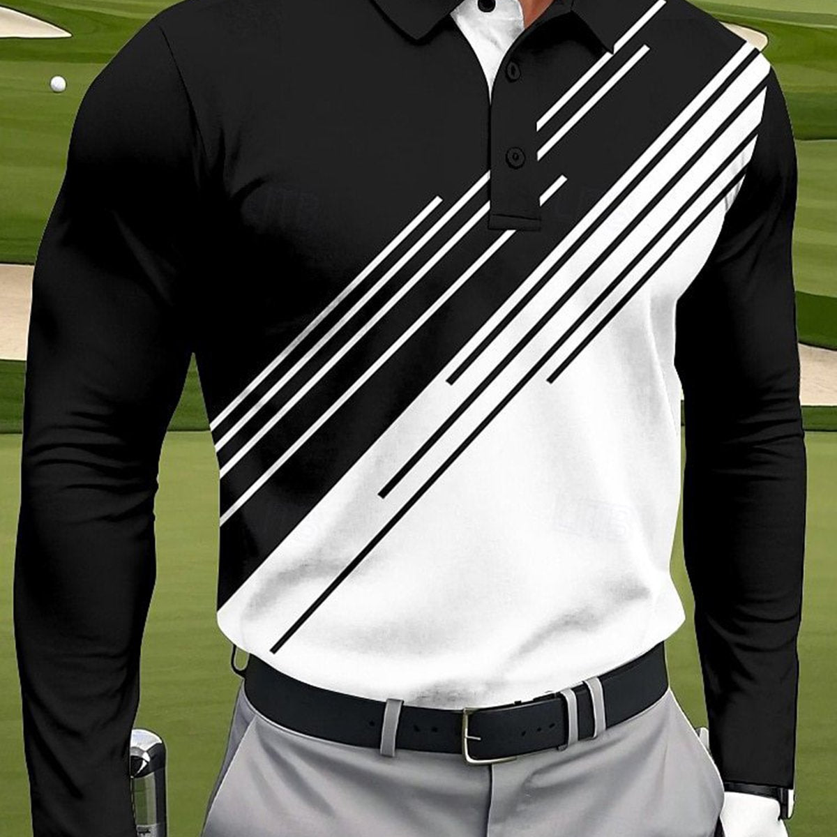 Alohadaddy® Casual Business Golf Long Sleeve Polo Shirt Printed Quick-Drying Breathable Lapel Polo Big & Tall