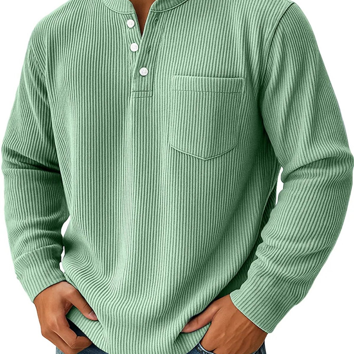 Alohadaddy® Half Zipper Men's Spring and Autumn 3D Digital Solid Color Printed Three-Button Imitation Cotton Long Sleeve Top