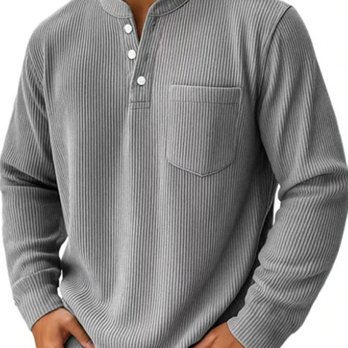 Alohadaddy® Half Zipper Men's Spring and Autumn 3D Digital Solid Color Printed Three-Button Imitation Cotton Long Sleeve Top