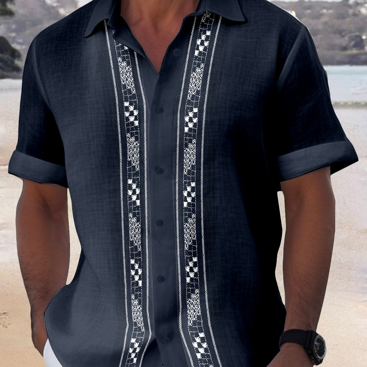 Alohadaddy Guayabera Casual Men's Vacation Big and Tall Long Sleeve Shirt