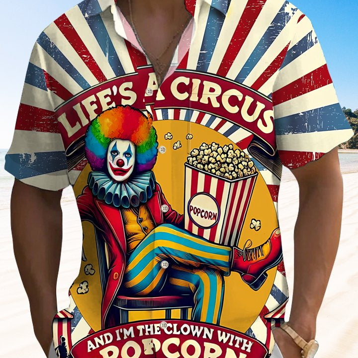 Alohadaddy Clown Popcorn Festival Button Pocket Casual Short Sleeve Shirt