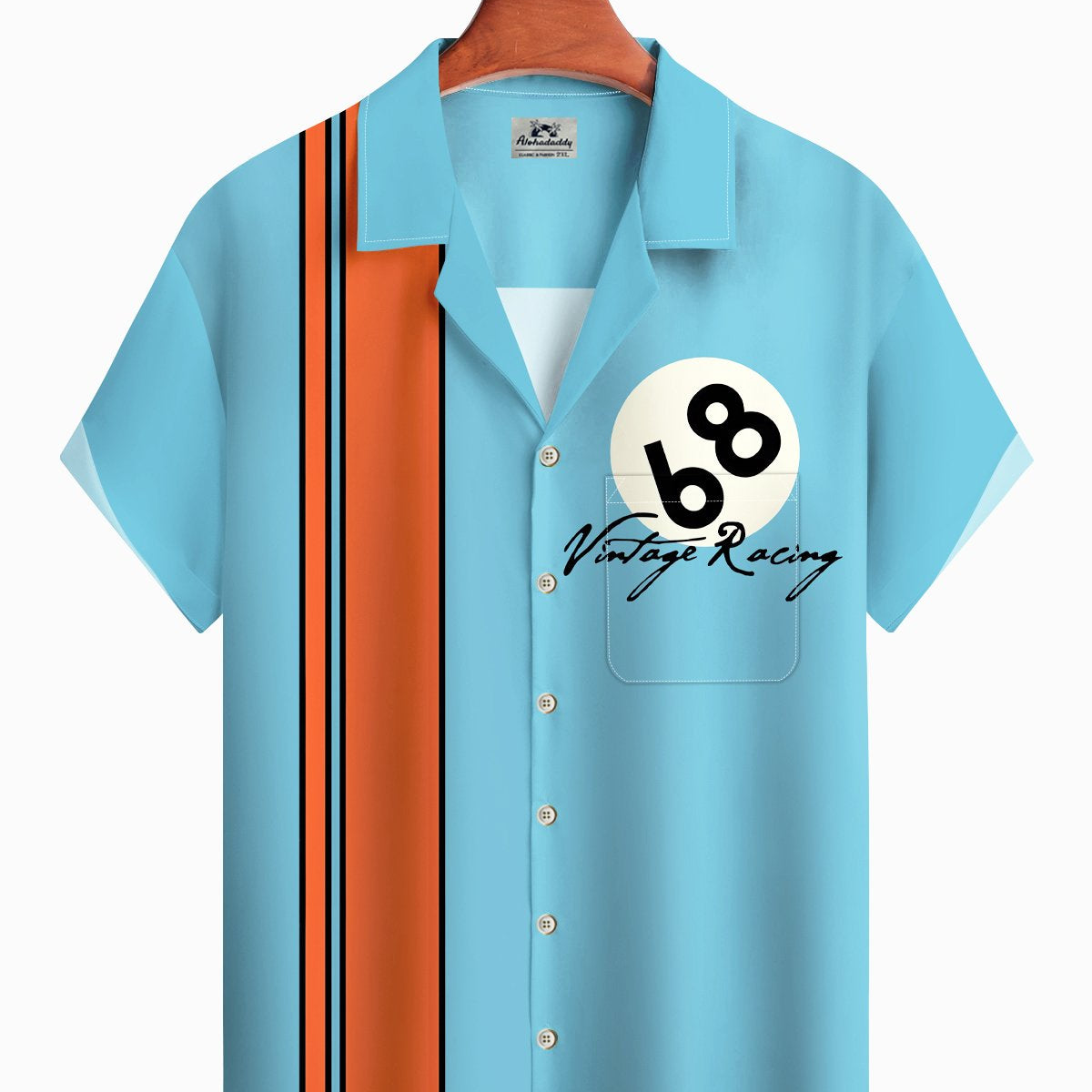 Alohadaddy Number Casual Geometric Stripes Button Pocket Casual Short Sleeve Shirt