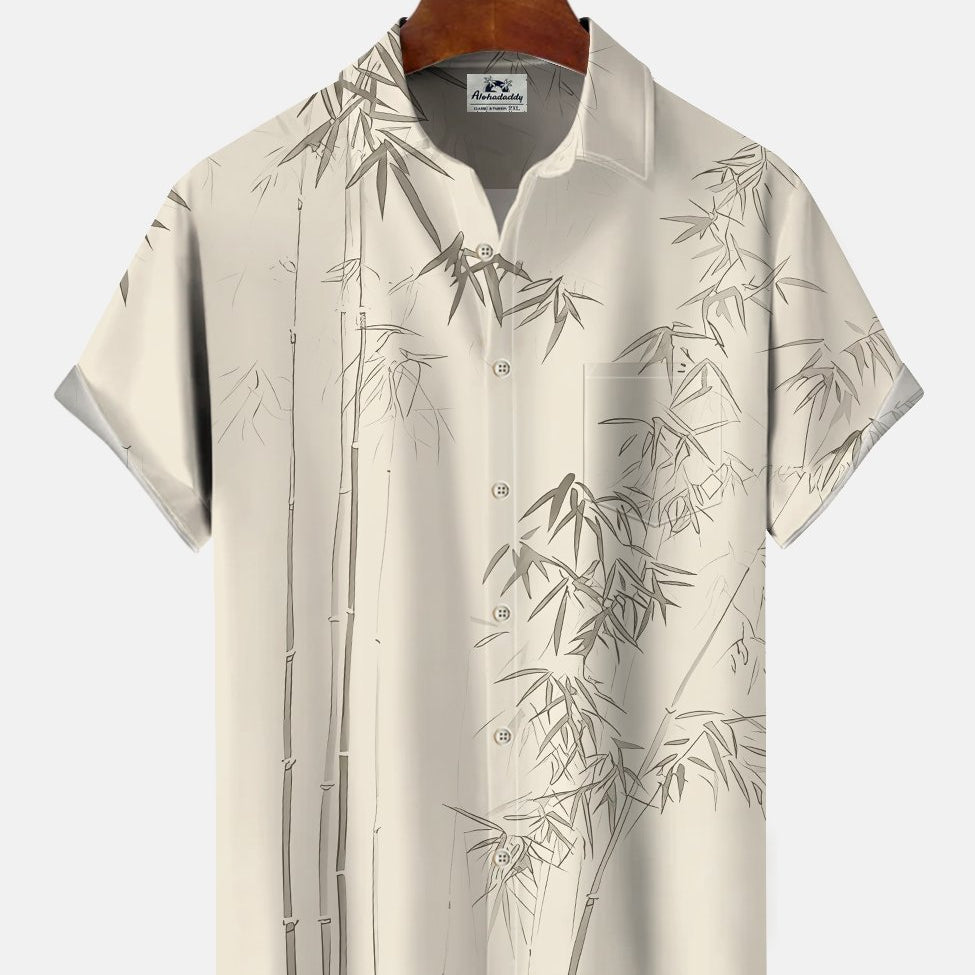 Camisa informal de vacaciones con estampado tropical de bambú y plantas de verano de Alohadaddy