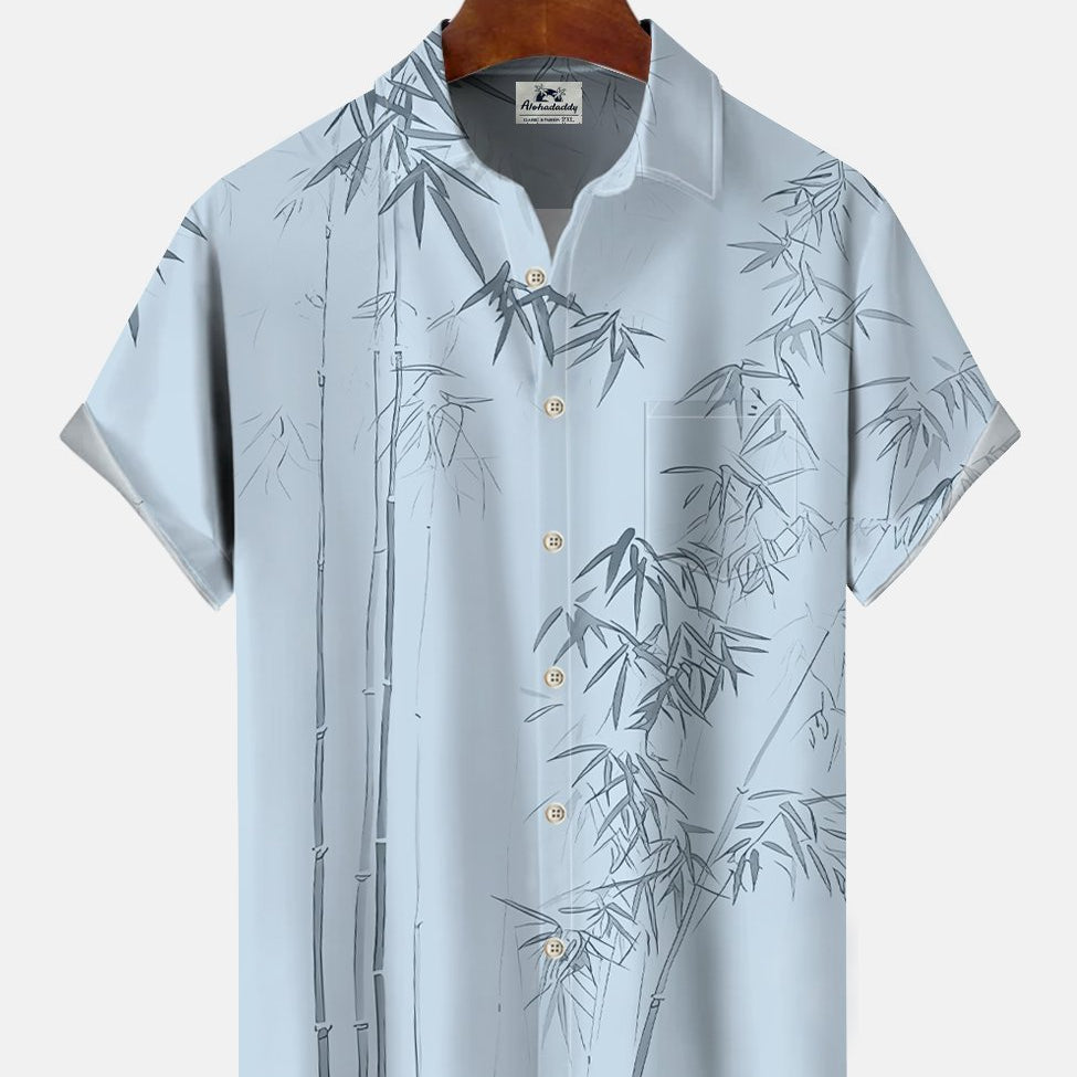 Camisa informal de vacaciones con estampado tropical de bambú y plantas de verano de Alohadaddy