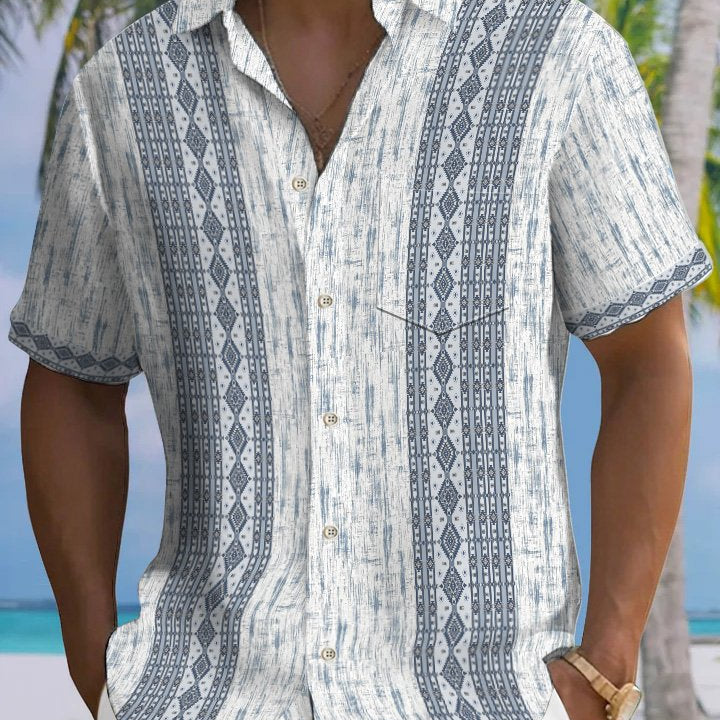 Alohadaddy Summer Ethnic Pattern Casual Commuting 50s Vintage Bowling Shirt