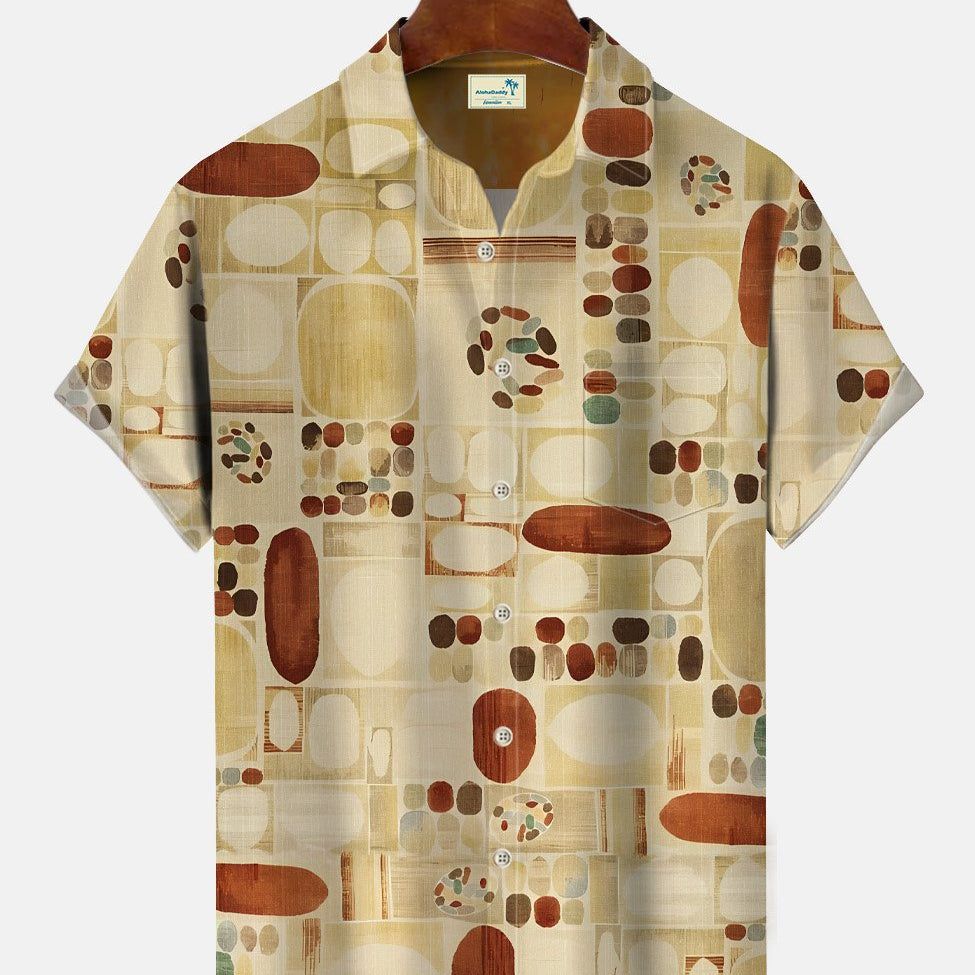 Alohadaddy Ethnic Style Geometric Pattern Retro Men's Pocket Button Casual Short Sleeve Shirt