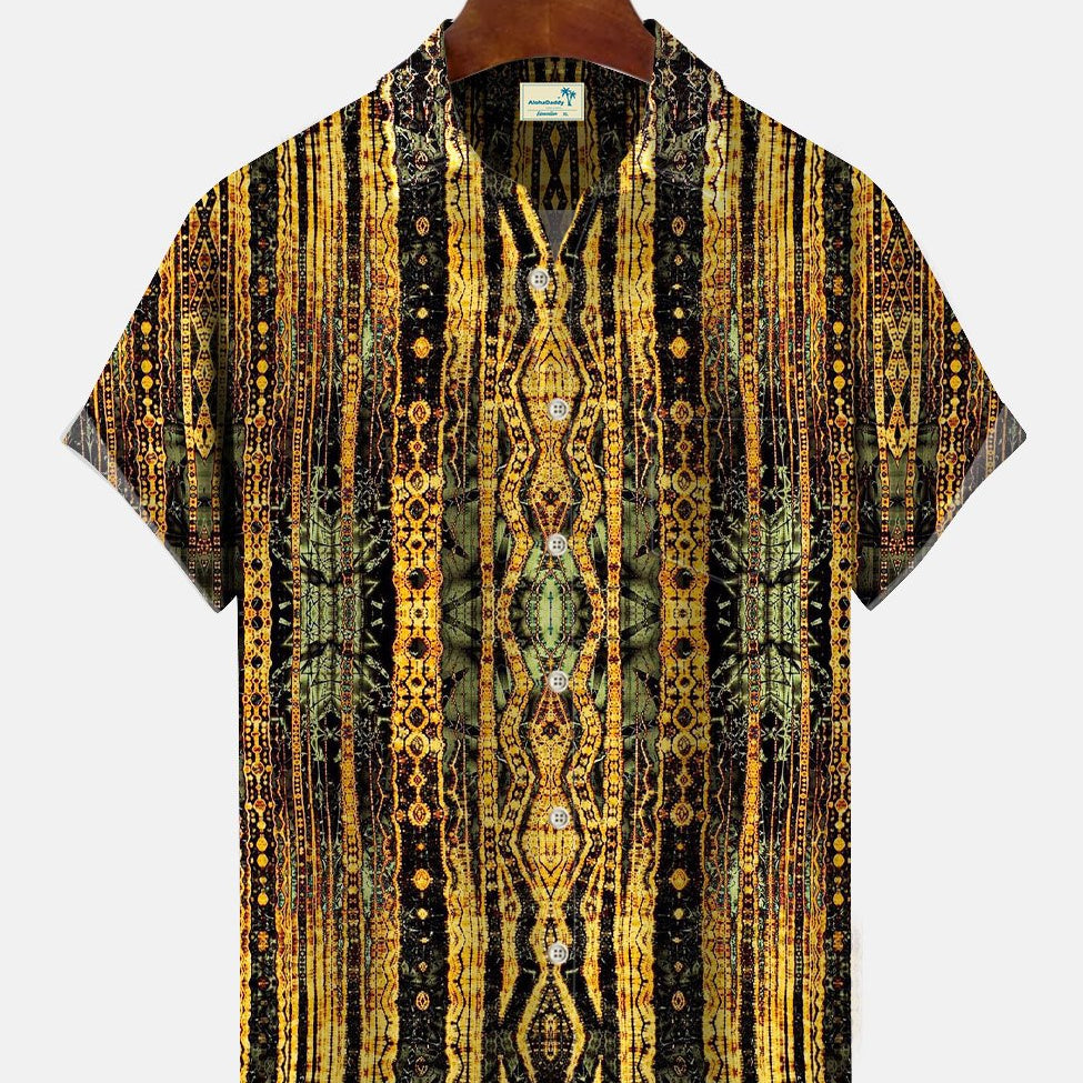 Alohadaddy Geometric Ethnic Pattern Mens Pocket Button Casual Short Sleeve Shirt
