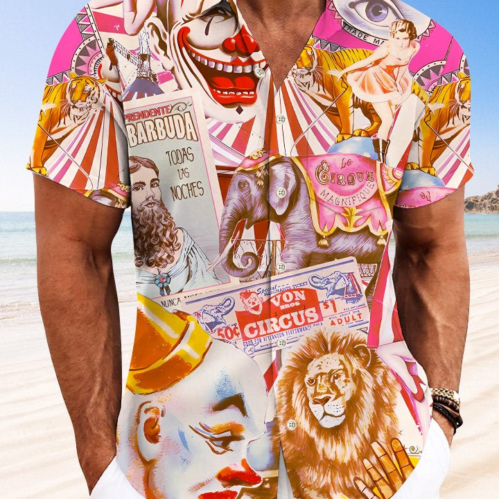 Chemise décontractée à manches courtes avec poche et boutons, motif clown de cirque Alohadaddy