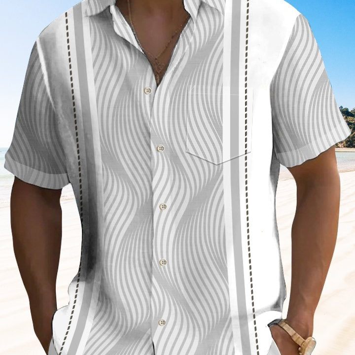 Alohadaddy Men's Retro 3D Geometric Print Textured Bowling Shirt