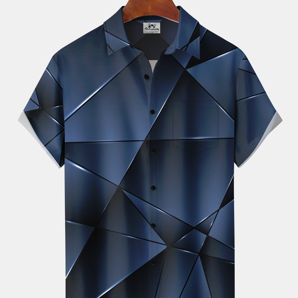 Alohadaddy Retro Gradient 3D Geometric Pocket Holiday Shirt