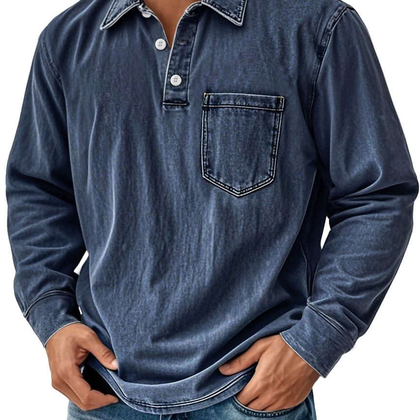 Alohadaddy® Old Money Style Retro Washed Print Men's Button Pocket Lapel Long Sleeve Shirt Big & Tall