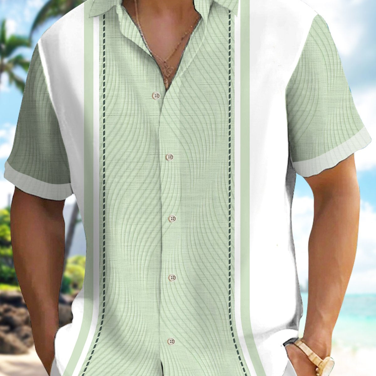 Alohadaddy Men's Vintage Geometric Textured 3D Bowling Print Button Pocket Short Sleeve Shirt