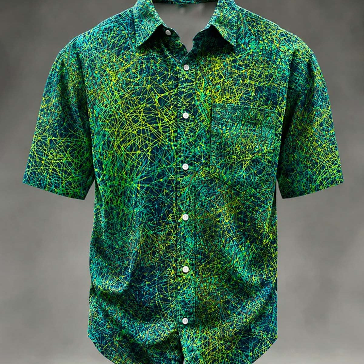 Alohadaddy® Retro Abstract Geometric Gradient Texture Print Short-Sleeve Shirt