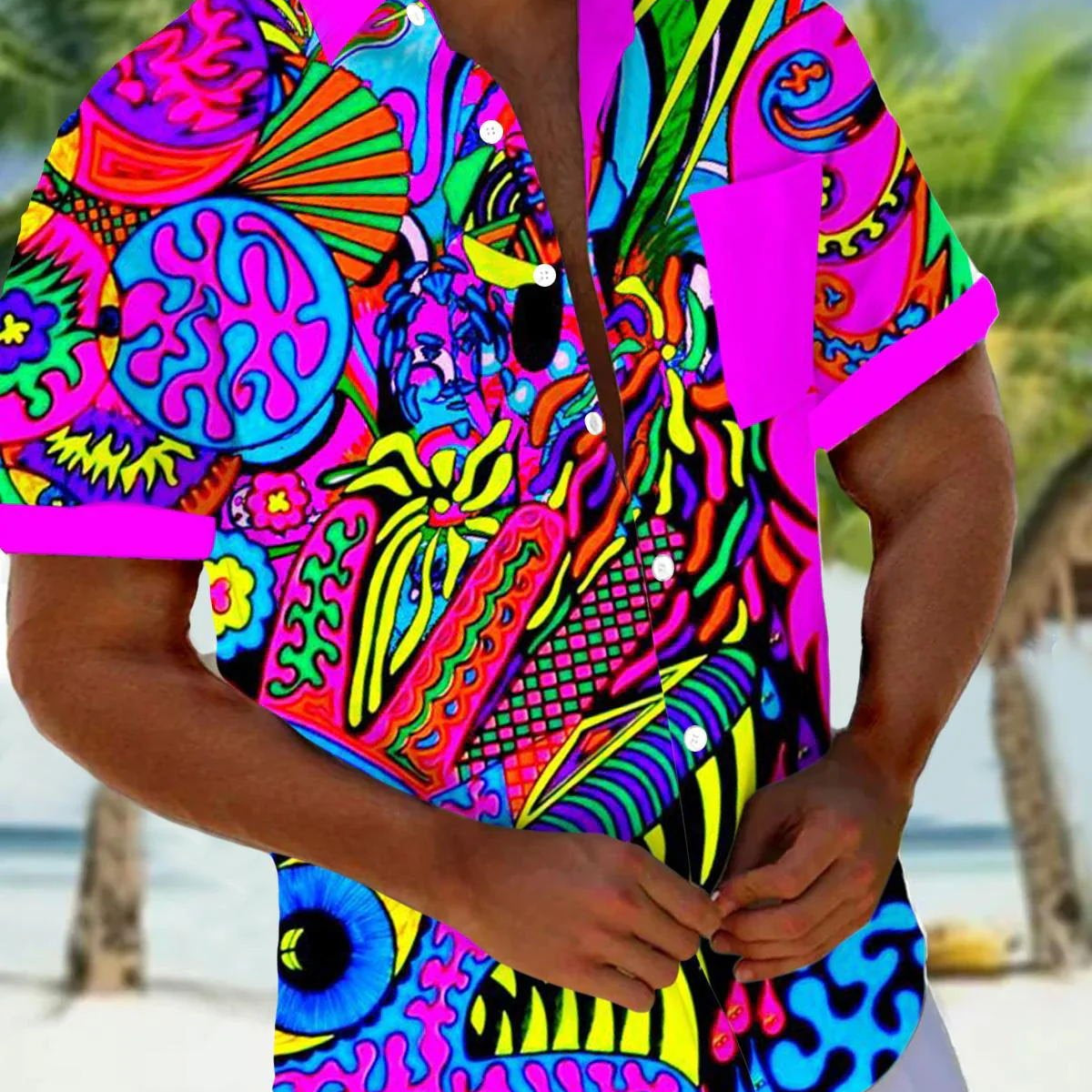 Alohadaddy Vintage Abstract Art Texture Print Chest Pocket Shirt Plus Size Men's Shirt Big Tall