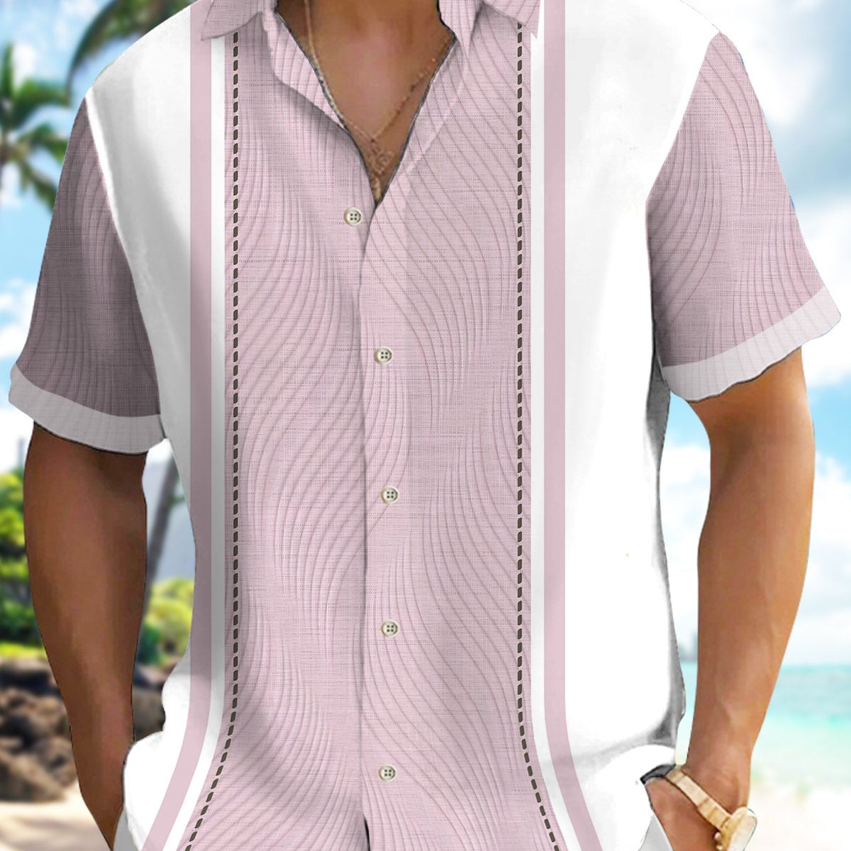 Alohadaddy Men's Vintage Geometric Textured 3D Bowling Print Button Pocket Short Sleeve Shirt