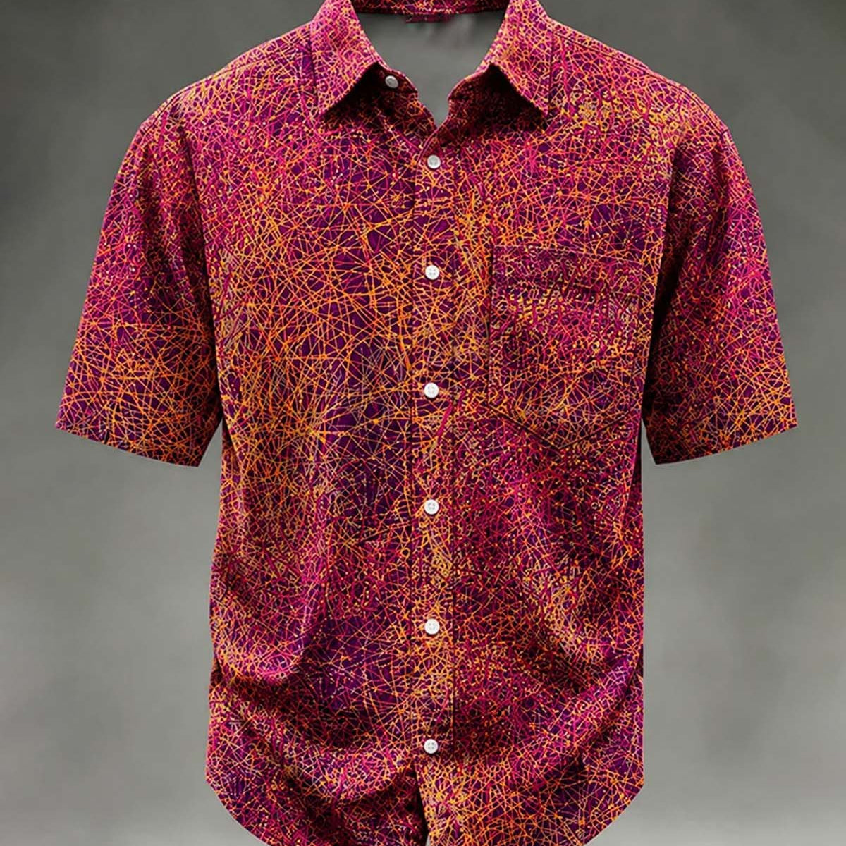 Alohadaddy® Retro Abstract Geometric Gradient Texture Print Short-Sleeve Shirt