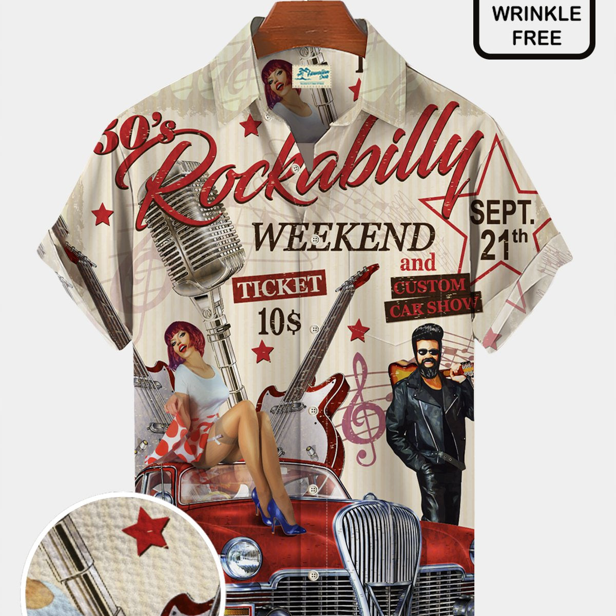 60s Retro Casual Men's Hawaiian Rockabilly Shirt Oversized Stretch Music Car Aloha Shirts
