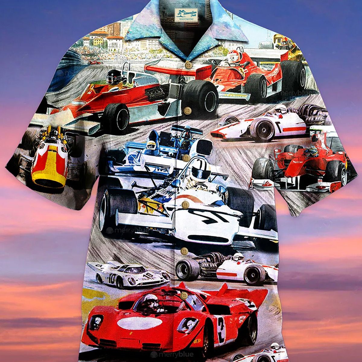 Formula Racing Men's Hawaiian Shirt Oversized Stretch Aloha Button Down Shirts