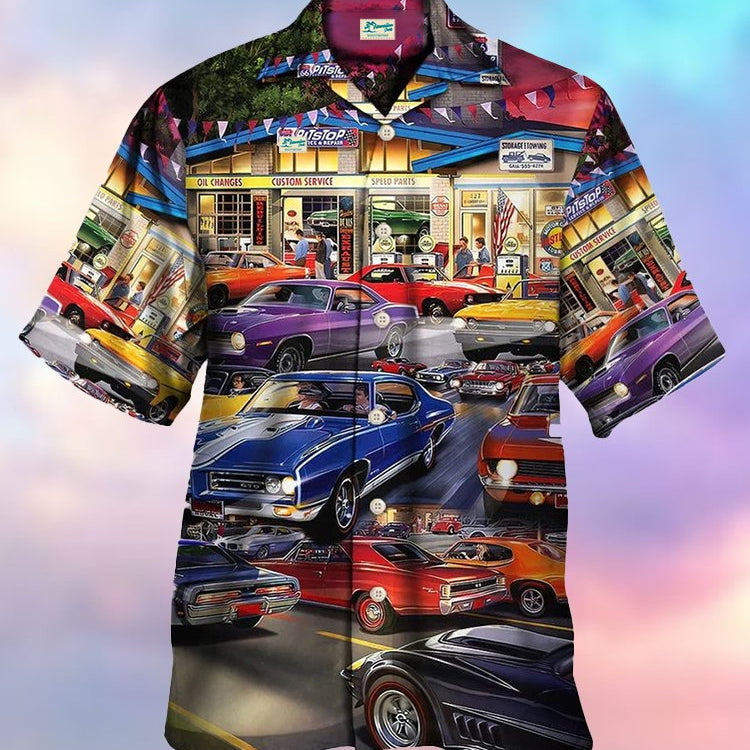 Casual Beach 50s Retro Car Hawaiian Shirt Oversized Vacation Aloha Shirt