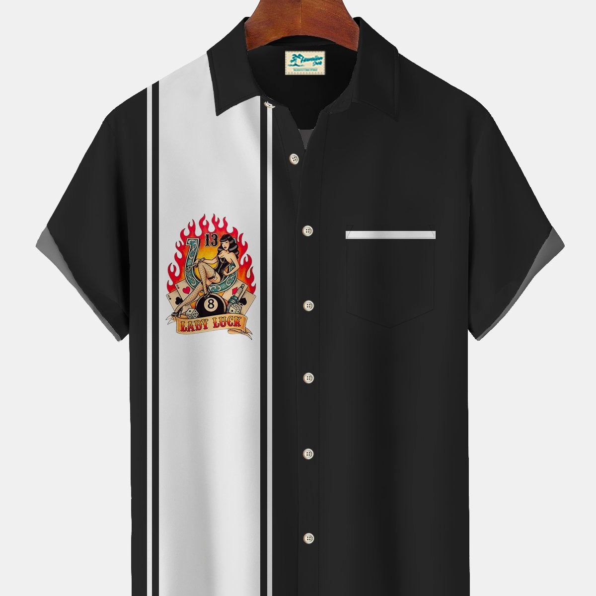 Alohadaddy Retro Car Lady Luck Rockabilly Retro Bowling Shirt Oversized Vacation Aloha Shirt
