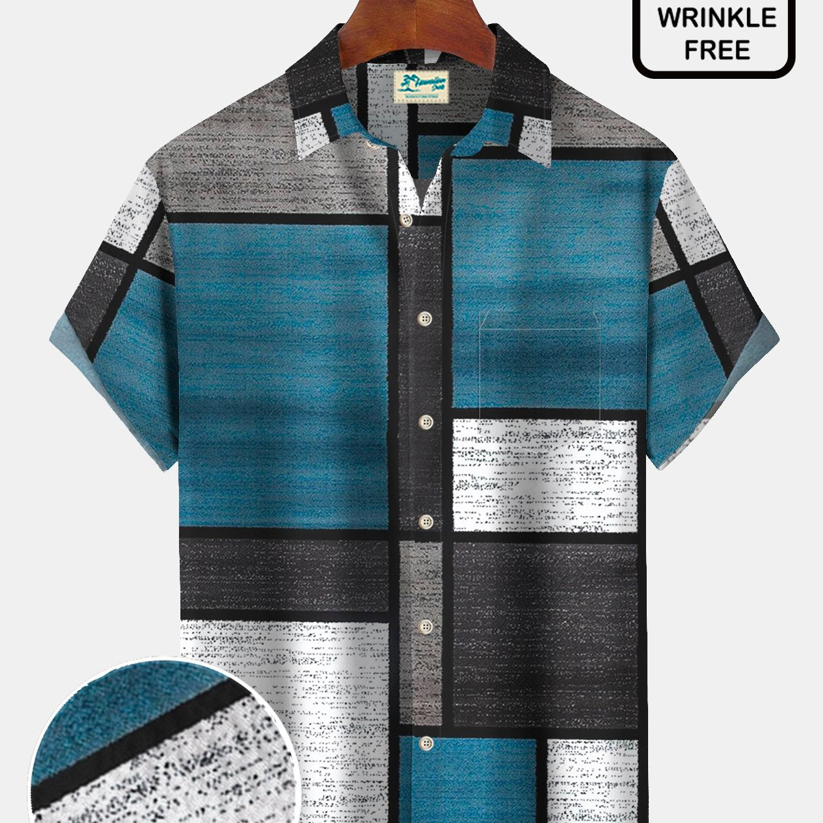 Alohadaddy Retro Geometric Contrast Hawaiian Shirt Oversized Vacation Aloha Wrinkle-Free Shirt