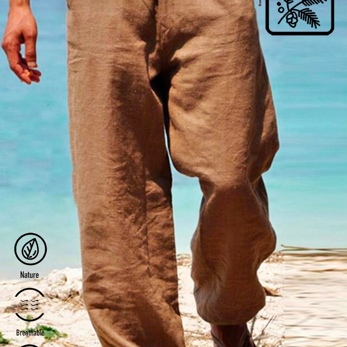 Pantalones hawaianos de mezcla de lino y algodón para hombre, informales, transpirables, para vacaciones
