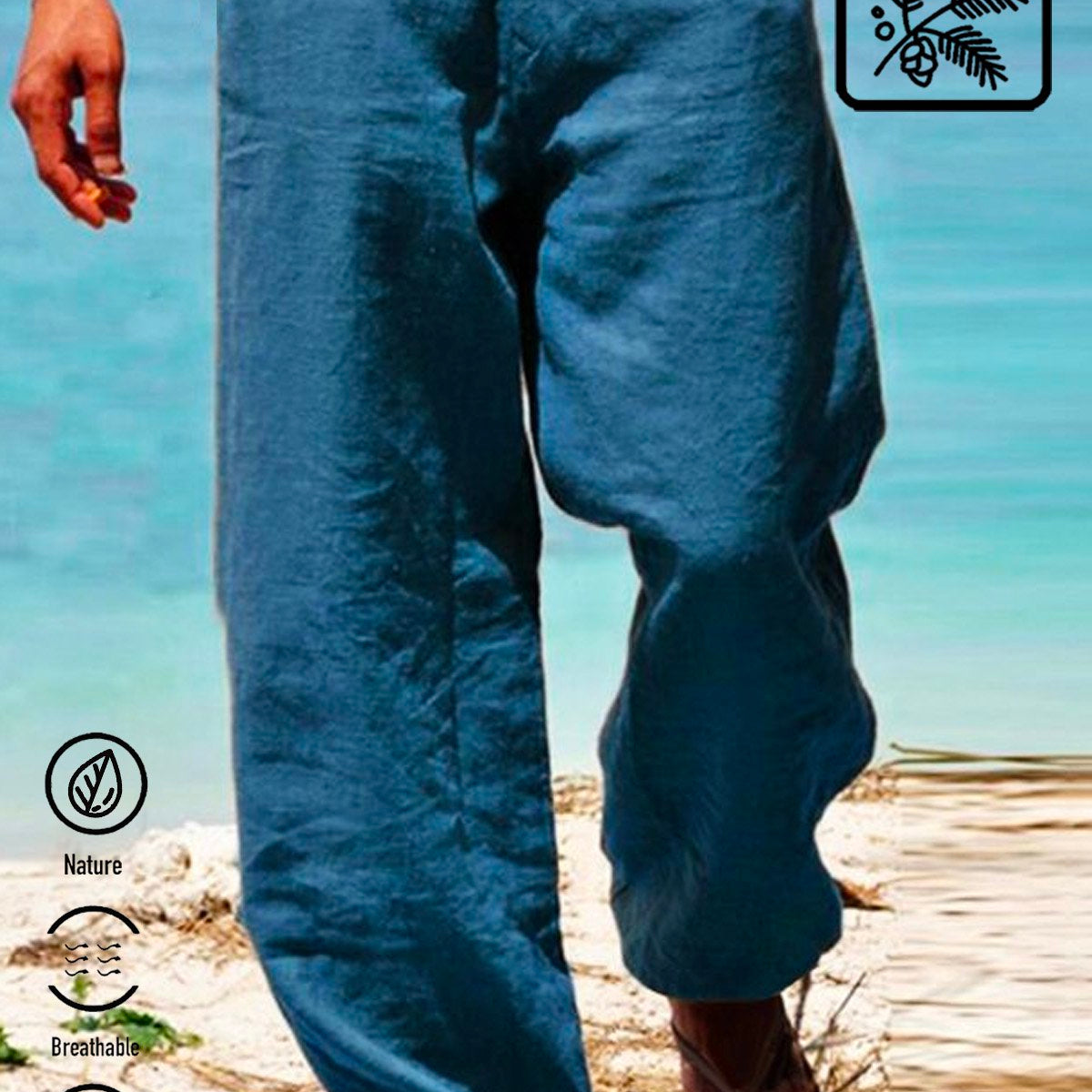 Pantalones hawaianos de mezcla de lino y algodón para hombre, informales, transpirables, para vacaciones
