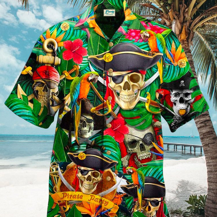 Chemise hawaïenne Alohadaddy Camp Collar à imprimé tête de mort pirate pour homme, grande taille