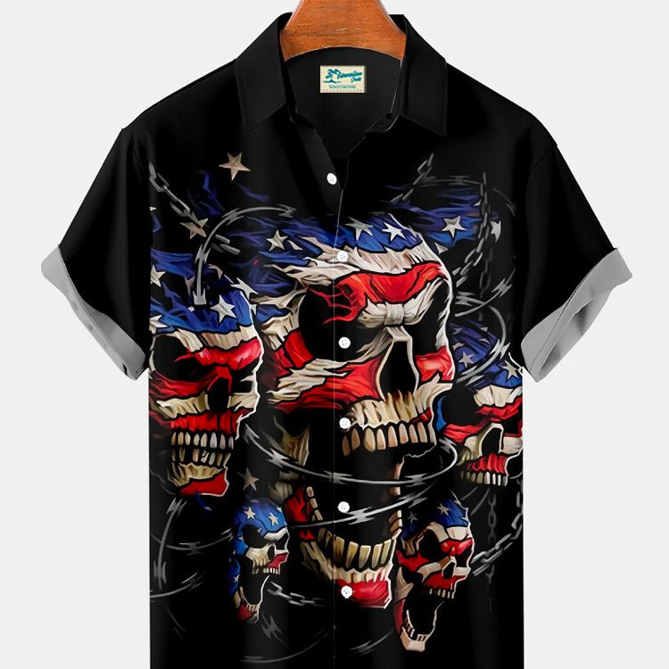 T-shirt Alohadaddy Pocket pour homme avec imprimé drapeau américain, jour de l'indépendance, tête de mort, 4 juillet