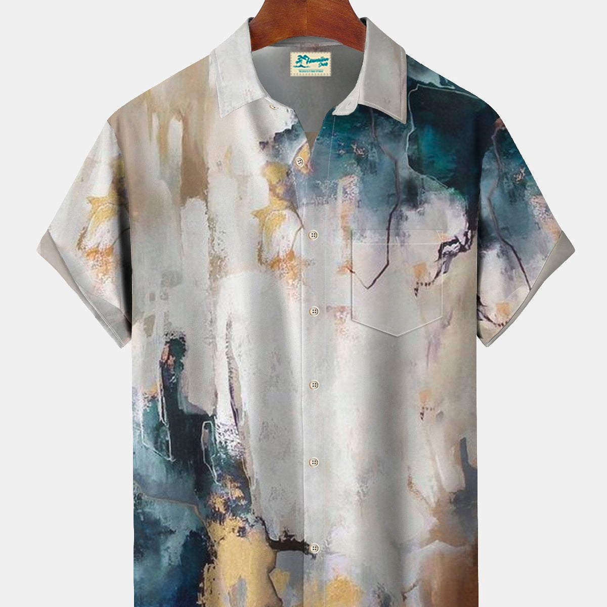 Alohadaddy Vintage Art Textured Marble Print Beach Men's Hawaiian Oversized Shirt with Pockets