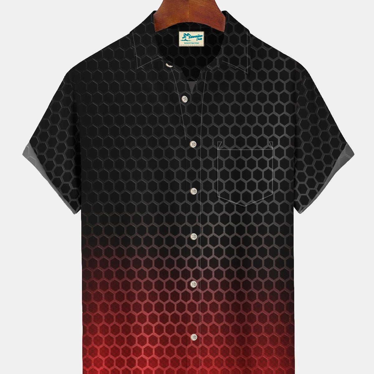 Alohadaddy Geometric Gradient Print Beach Men's Hawaiian Oversized Shirt with Pocket