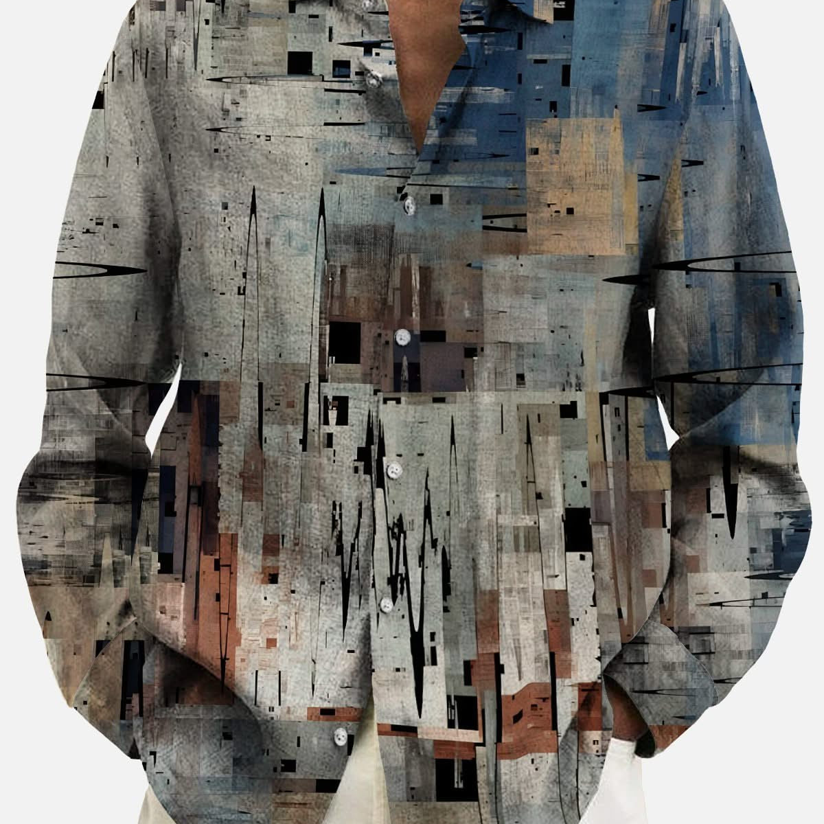 Men's Vintage Casual Long Sleeve Shirts Abstract Texture Cotton Linen Blend Plus Size Shirts