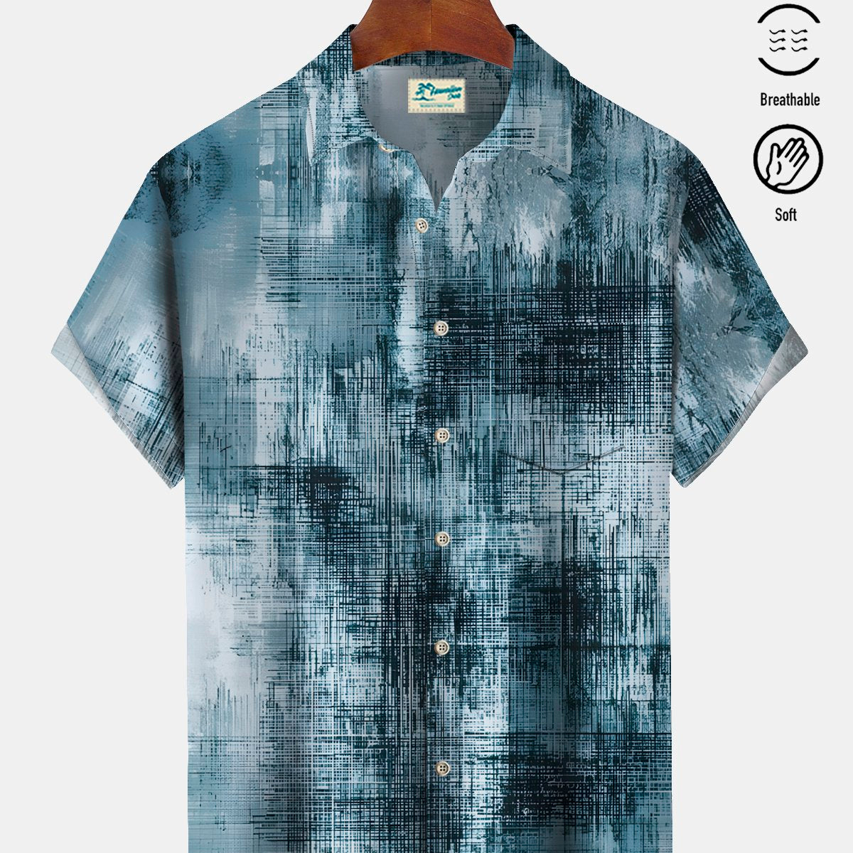 Alohadaddy Beach Vacation Light Blue Men's Hawaiian Shirts Vintage Textured Stretch Easy Care Pocket Camp Shirts Big Tall