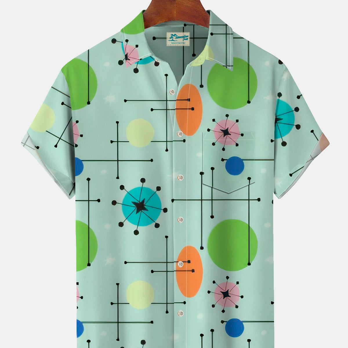 Alohadaddy Vintage Geometric Atomic Print Men's Button Pocket Shirt